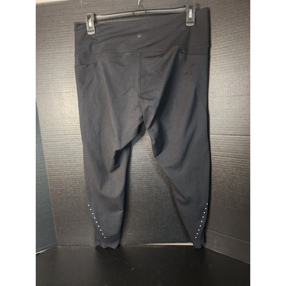 Danskin Black Recycled Polyester Blend Active Leggings XL Reflective Hem Pockets